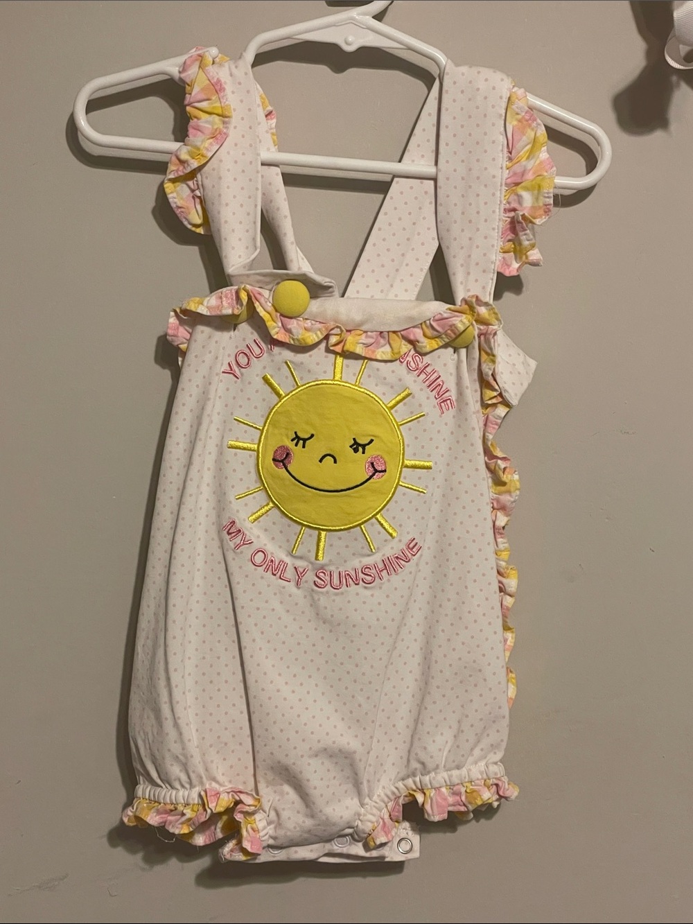 Baby Girls 24 month Yellow Sun Appliqué One-Piece Romper busy bee smocks